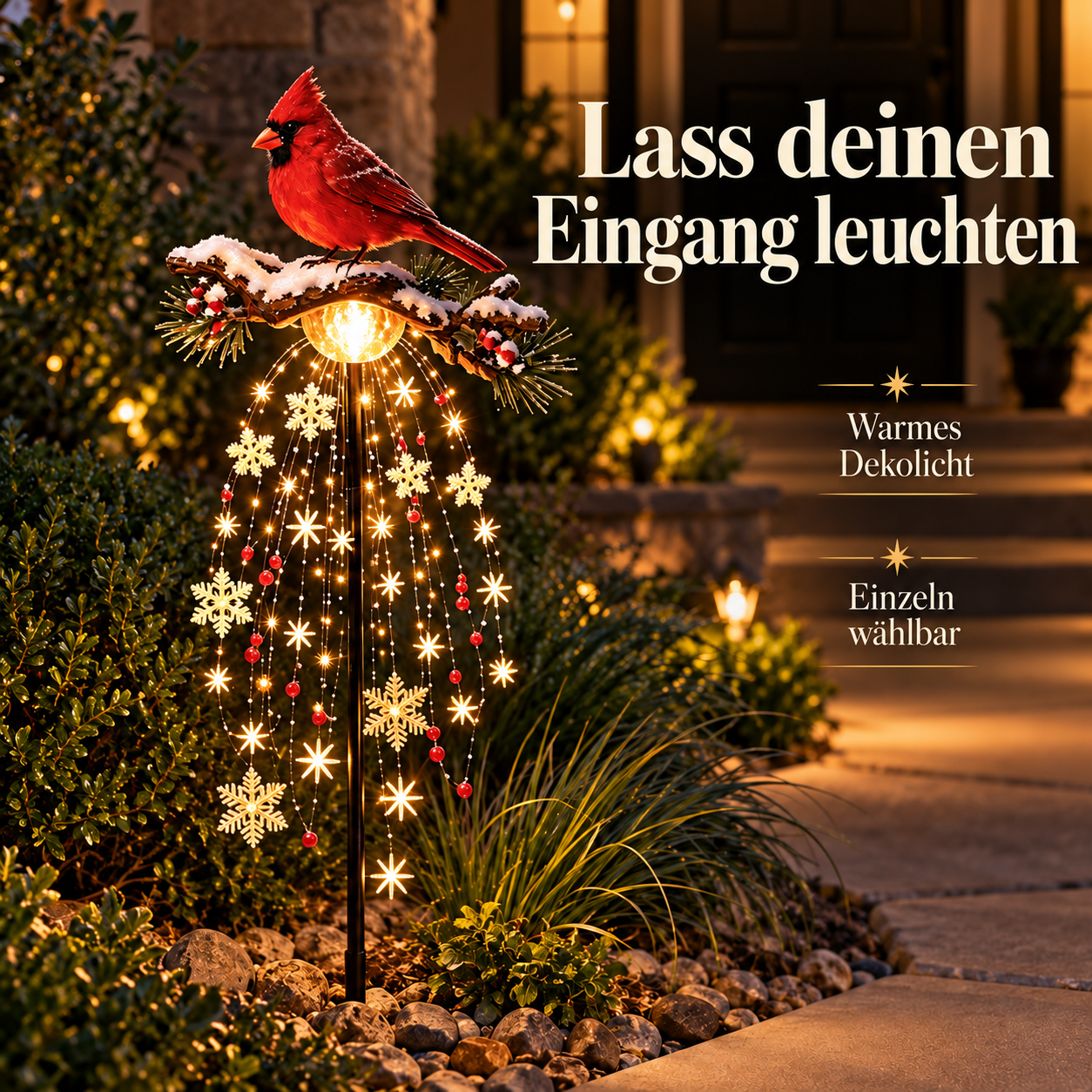 Dekorative Gartensteckleuchten – Rotkardinal, Engel & Bär