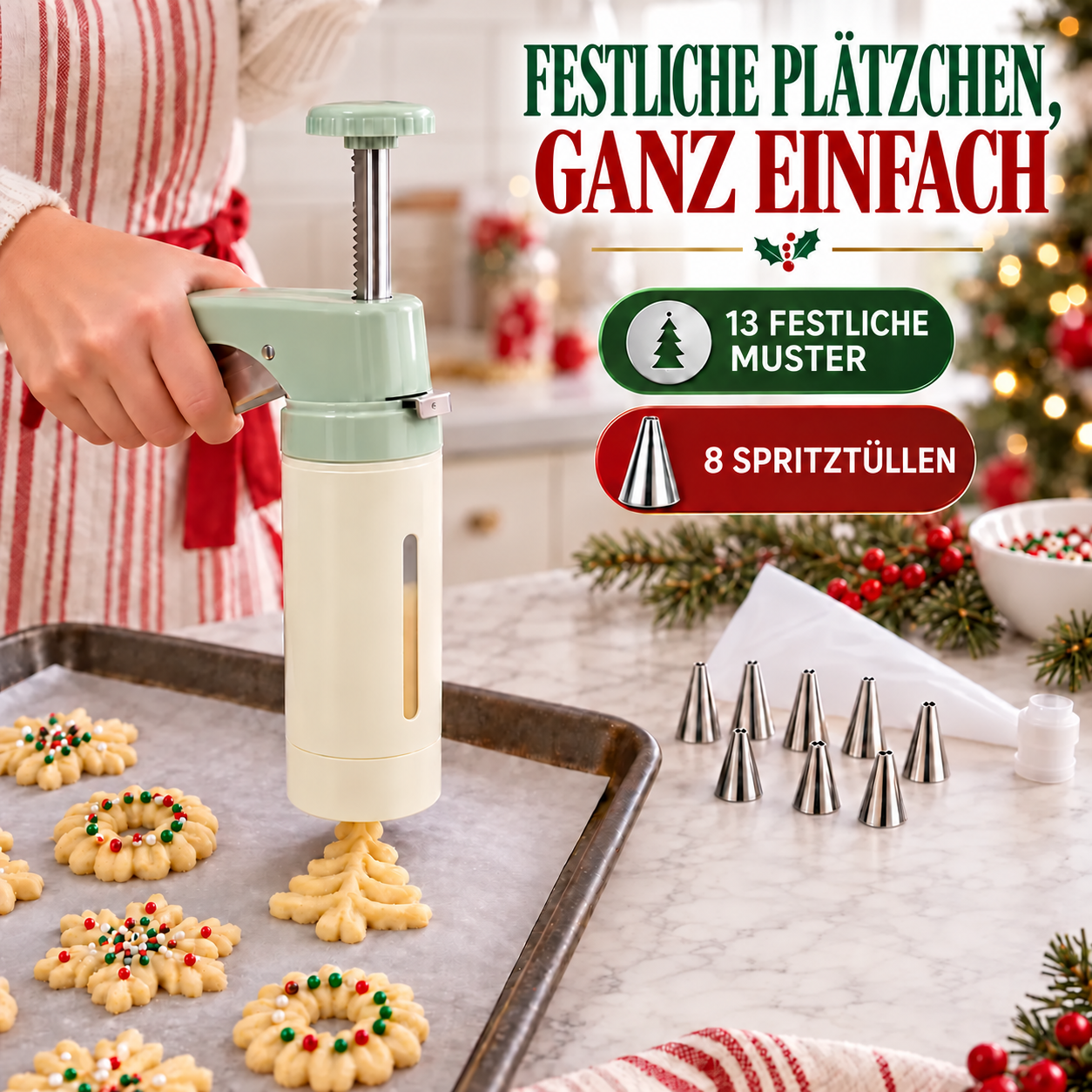 Gebäckpresse mit 13 Formscheiben und 8 Spritztüllen