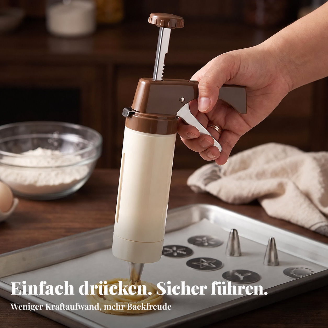 Gebäckpresse mit 13 Formscheiben und 8 Spritztüllen