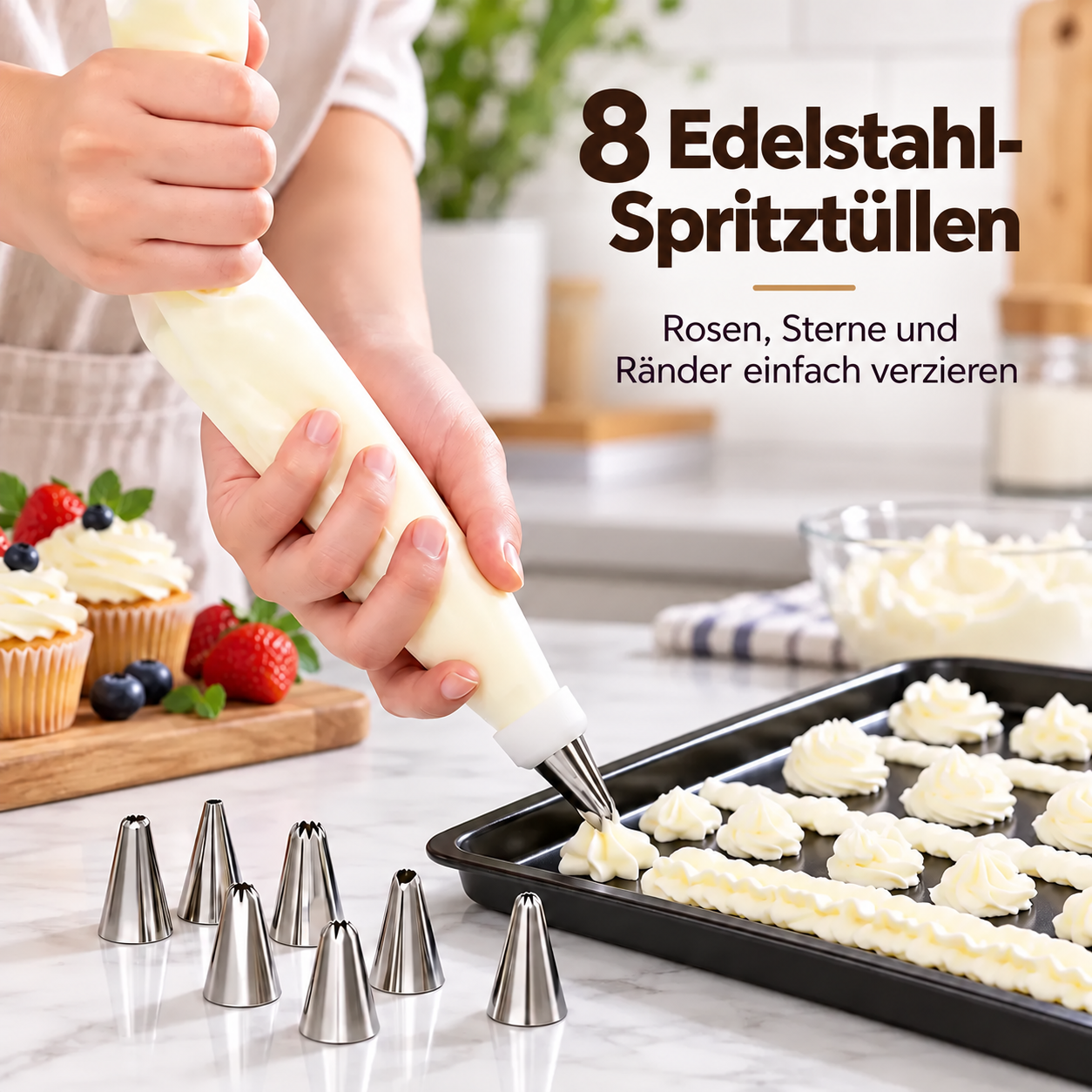 Gebäckpresse mit 13 Formscheiben und 8 Spritztüllen