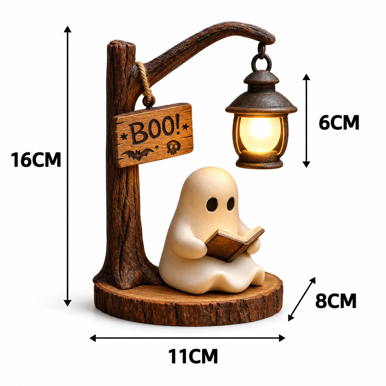 Gemütliche Lese-Laterne mit Geist als Halloween-Tischdekoration