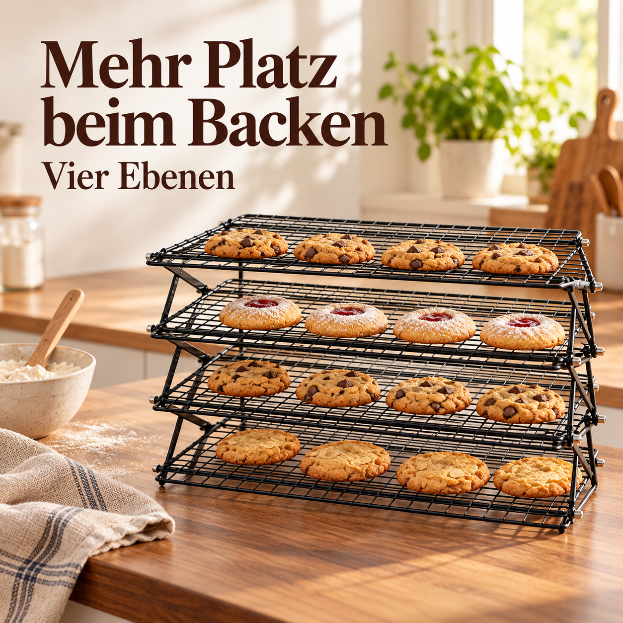 Vierstöckiges Abkühlgitter für mehr Platz beim Backen