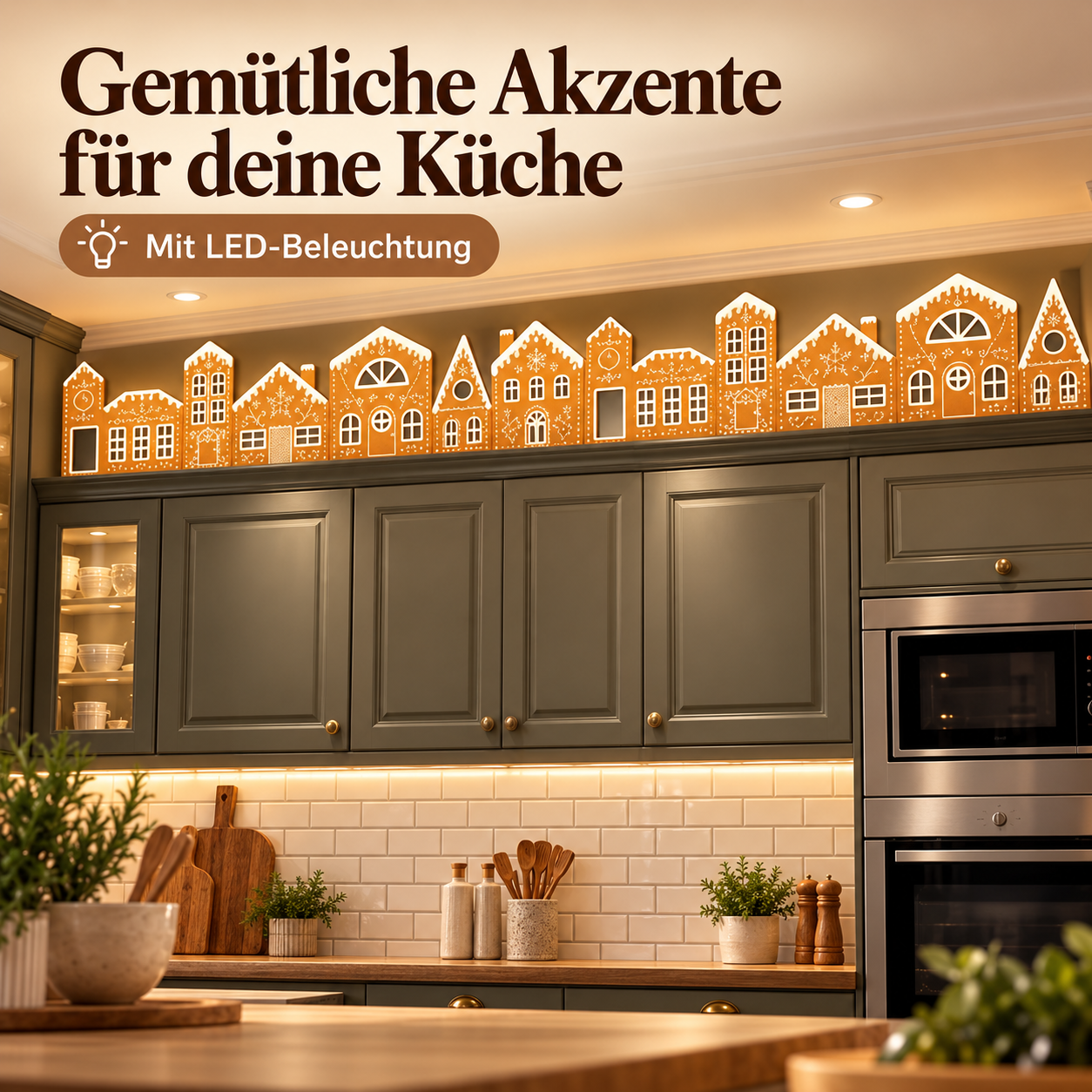 Lebkuchenhaus-Dekoleiste mit LED für gemütliche Wohnakzente