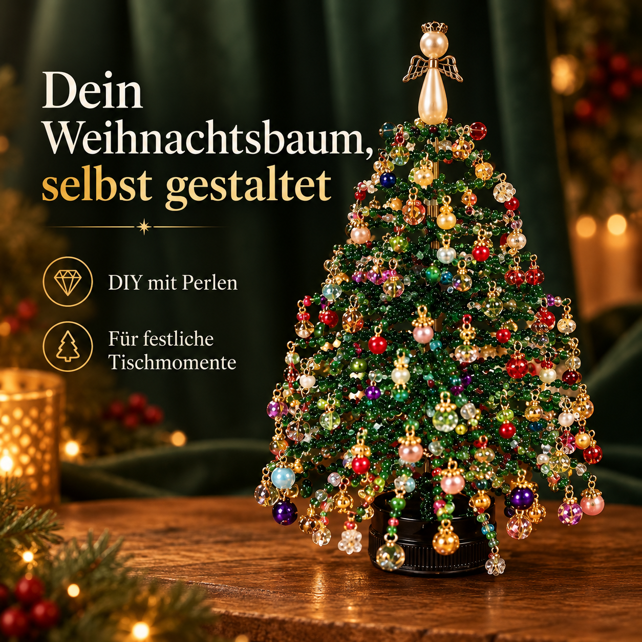 DIY-Perlenweihnachtsbaum für festliche Tischmomente