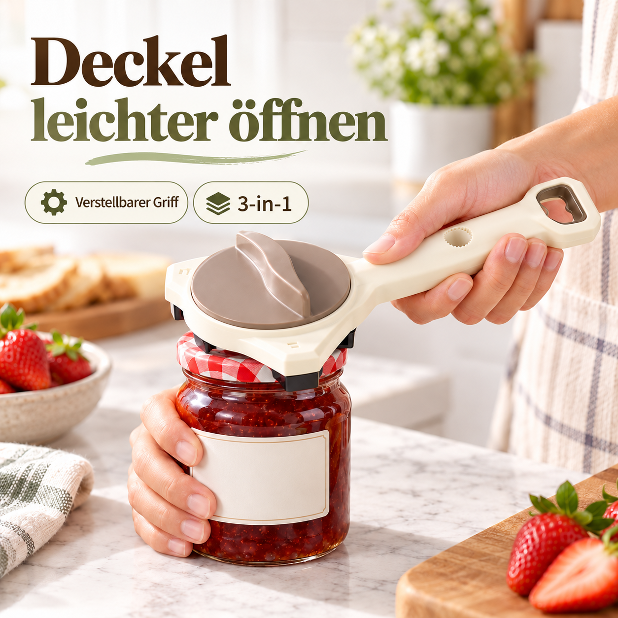 3-in-1-Deckelöffner für leichteres Öffnen im Alltag