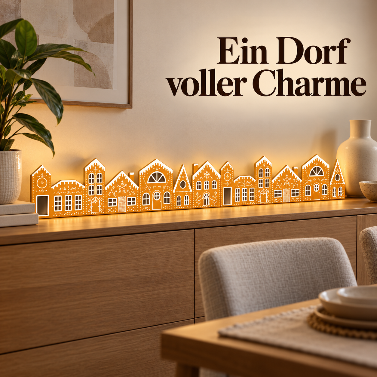 Lebkuchenhaus-Dekoleiste mit LED für gemütliche Wohnakzente – weitere Ansicht
