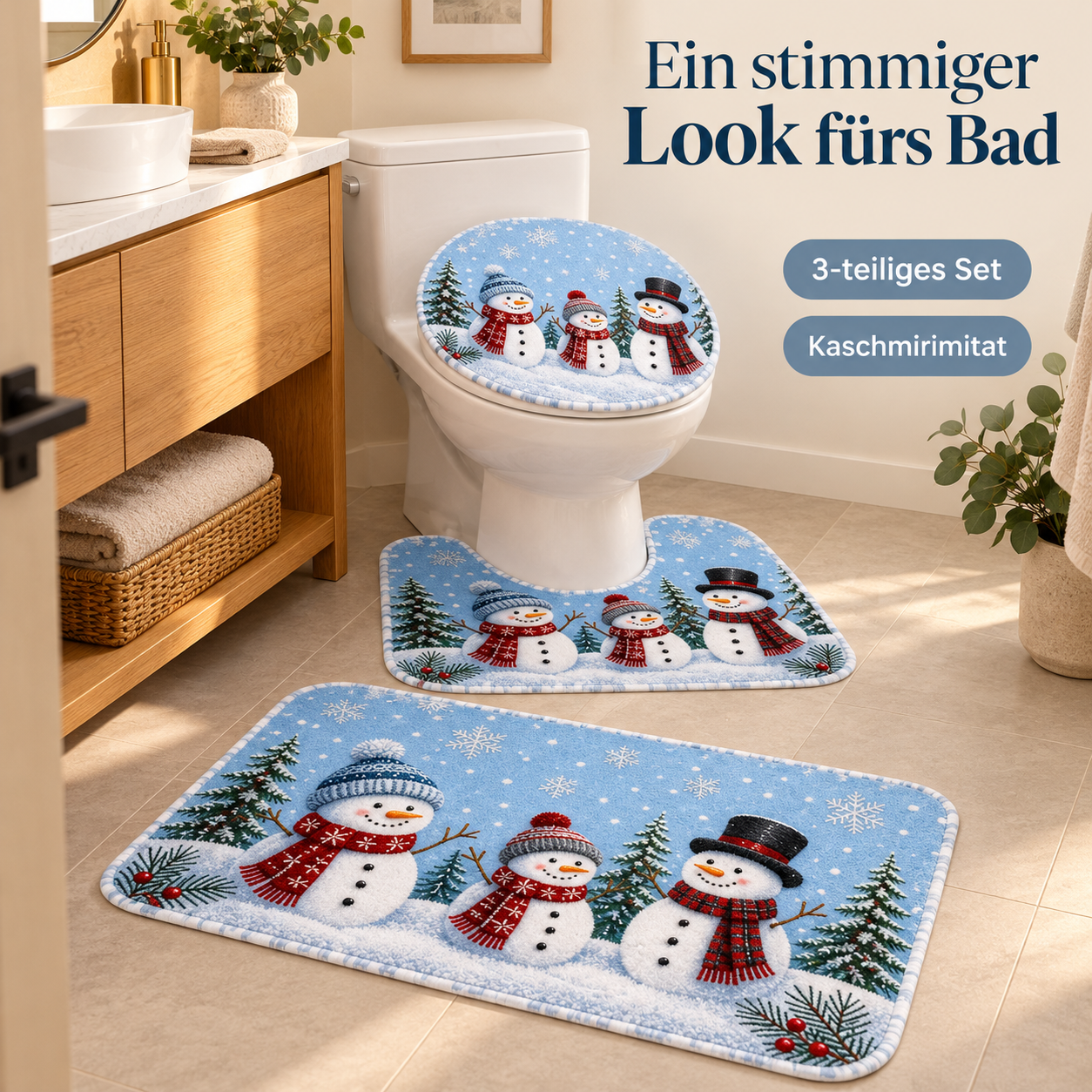 3-teiliges WC-Dekoset für ein gemütliches Winterbad