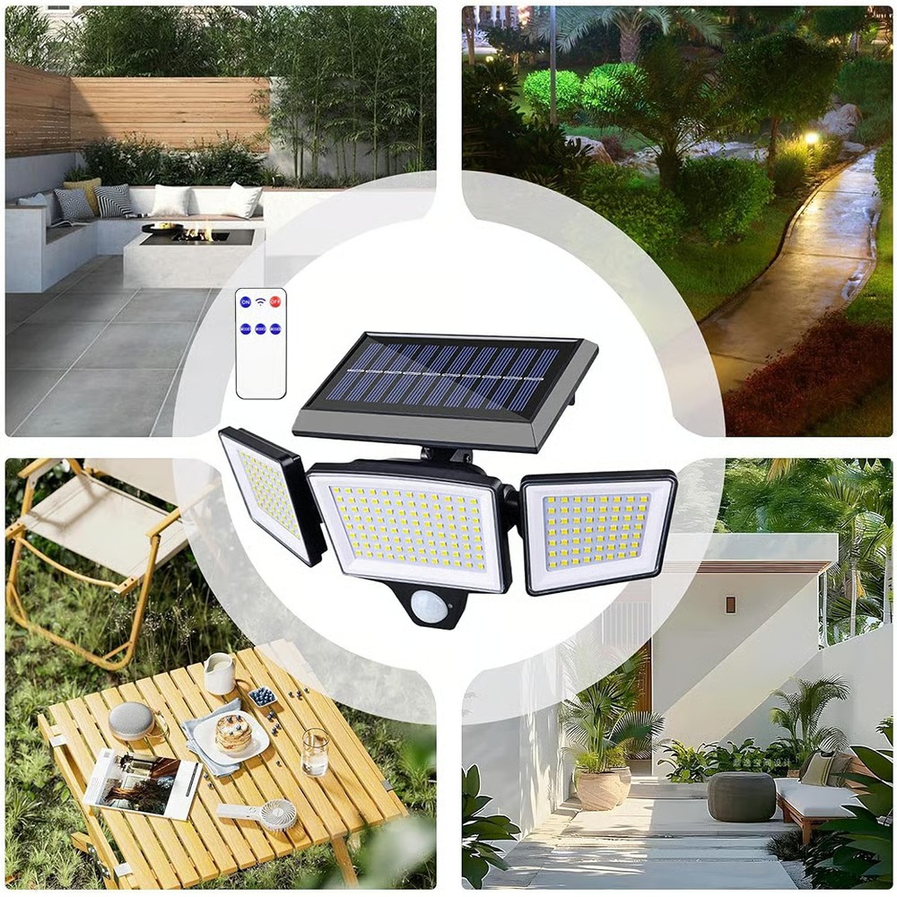 Dreiköpfige Solar-Wandleuchte mit Sensor für kabellose Außenbeleuchtung