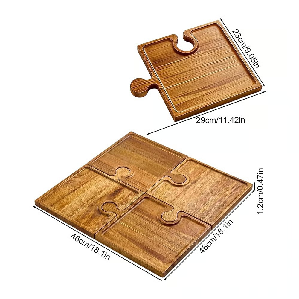 Puzzle-Servierbrettset aus Holz mit Griffen für Käse und Aufschnitt