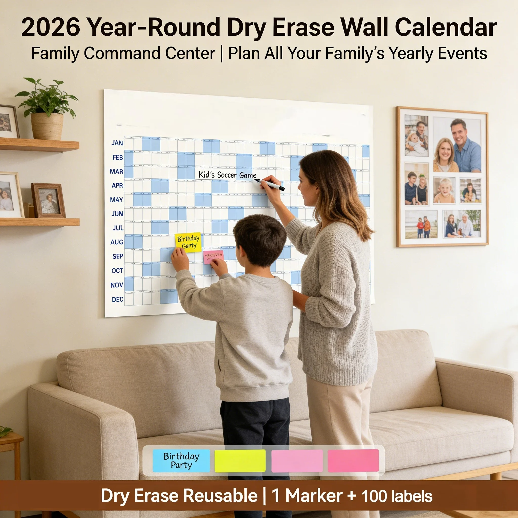 Abwischbarer Wand-Jahreskalender für 2026
