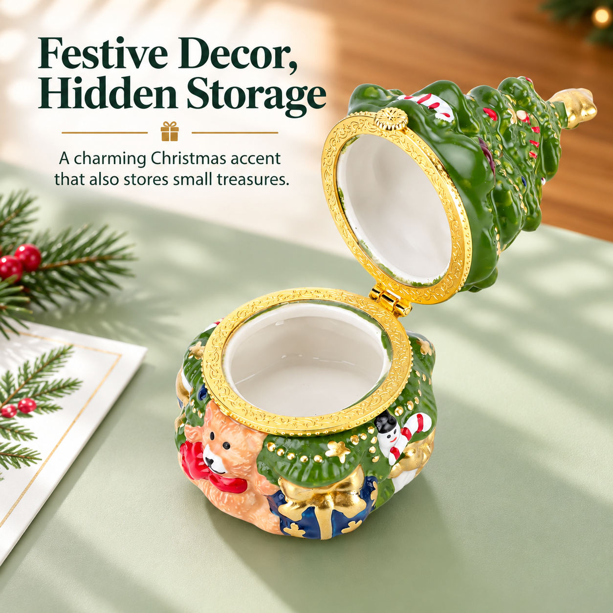 Keramik-Duftkerze mit Wunschbox in Weihnachtsbaumform