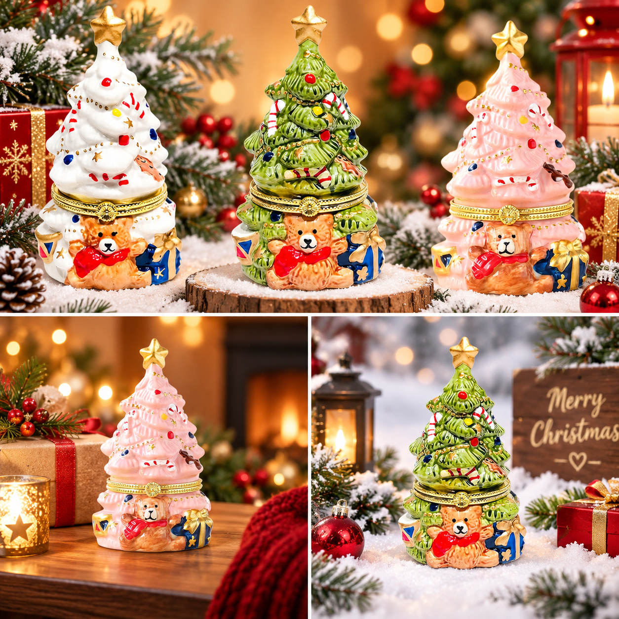 Keramik-Duftkerze mit Wunschbox in Weihnachtsbaumform