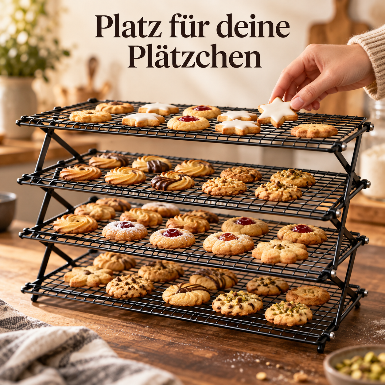 Vierstöckiges Abkühlgitter für mehr Platz beim Backen