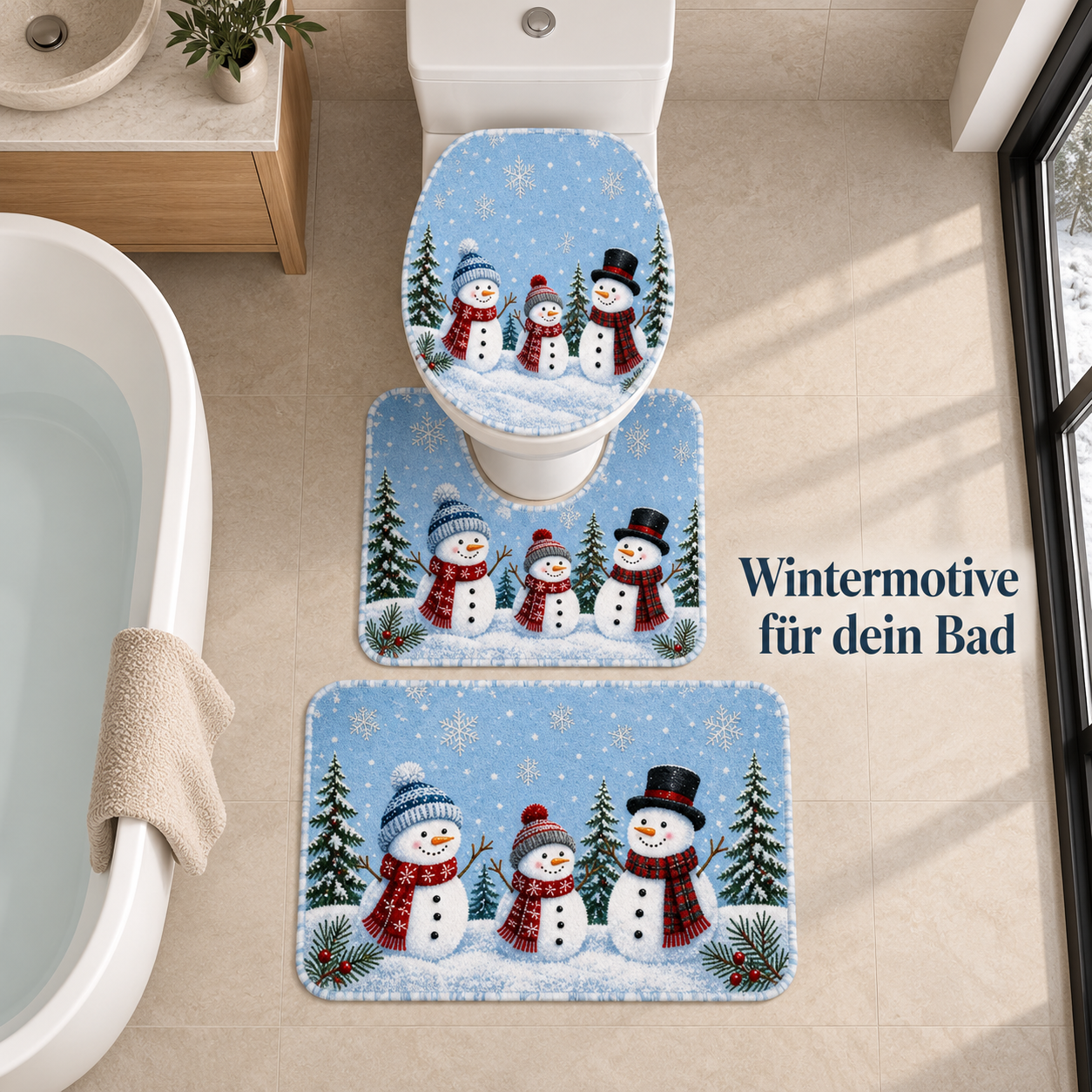 3-teiliges WC-Dekoset für ein gemütliches Winterbad