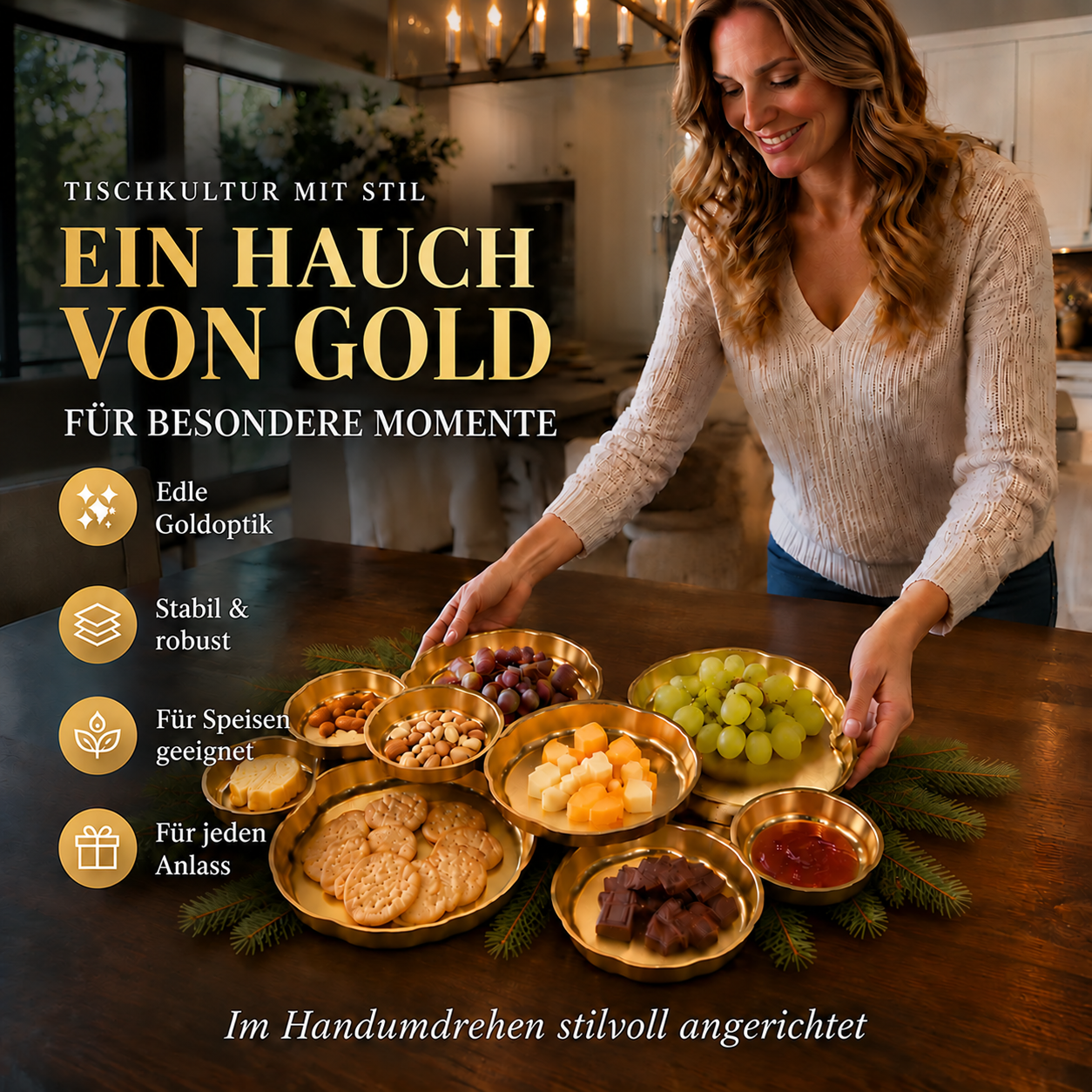 Goldfarbenes Servierschalen-Set mit 9 Schälchen