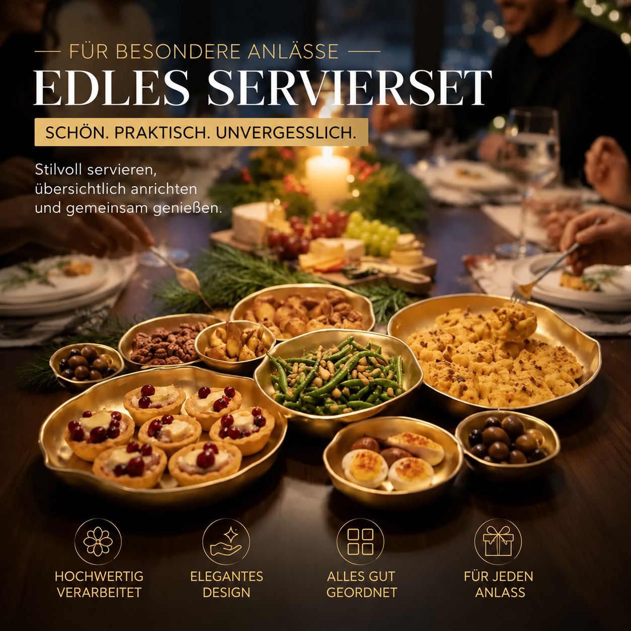 Goldfarbenes Servierschalen-Set mit 9 Schälchen