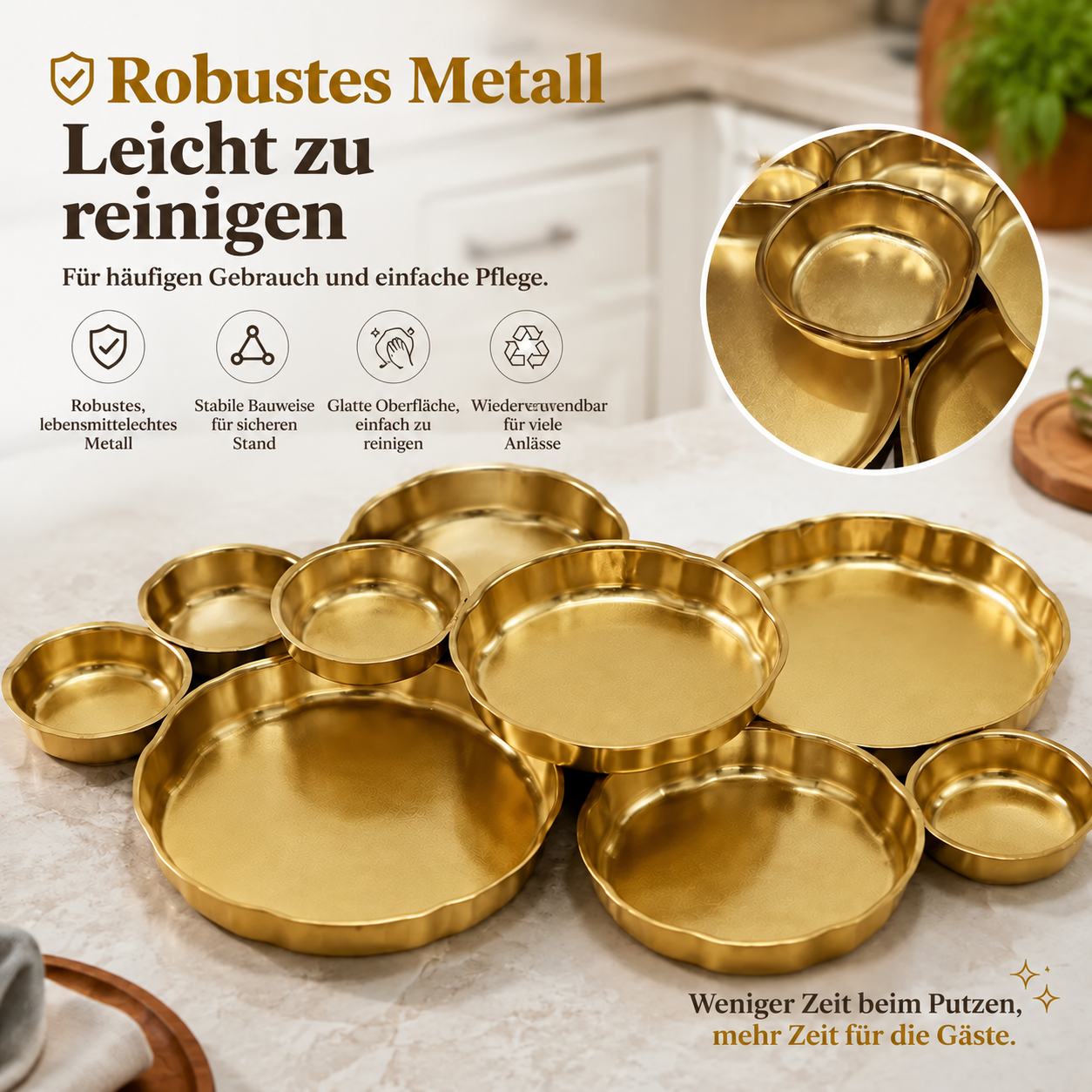 Goldfarbenes Servierschalen-Set mit 9 Schälchen