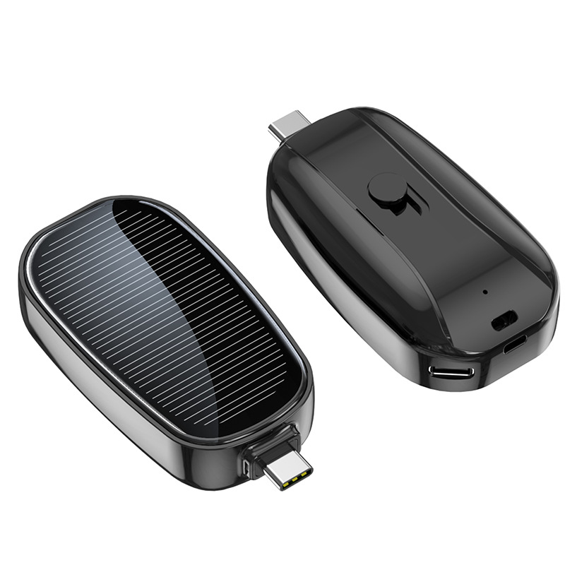 Mini-Solar-Notfallpowerbank mit 1200 mAh – USB-C, Lightning und Micro USB