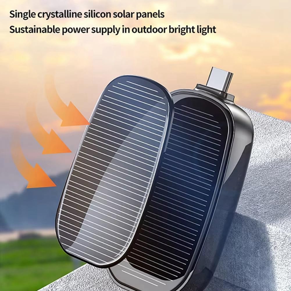 Mini-Solar-Notfallpowerbank mit 1200 mAh – USB-C, Lightning und Micro USB