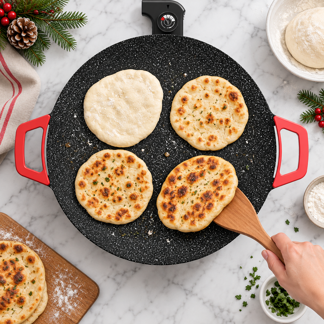 Elektrische Fladenbrot-Grillplatte für gemeinsames Kochen am Weihnachtstisch
