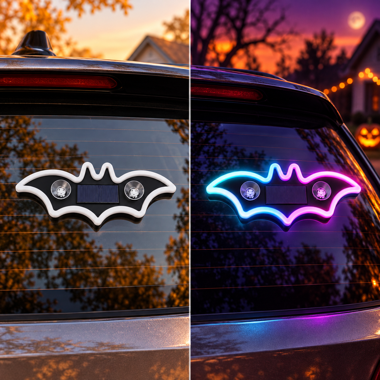 LED-Autofensterleuchte mit Halloween-Geist und Fledermaus