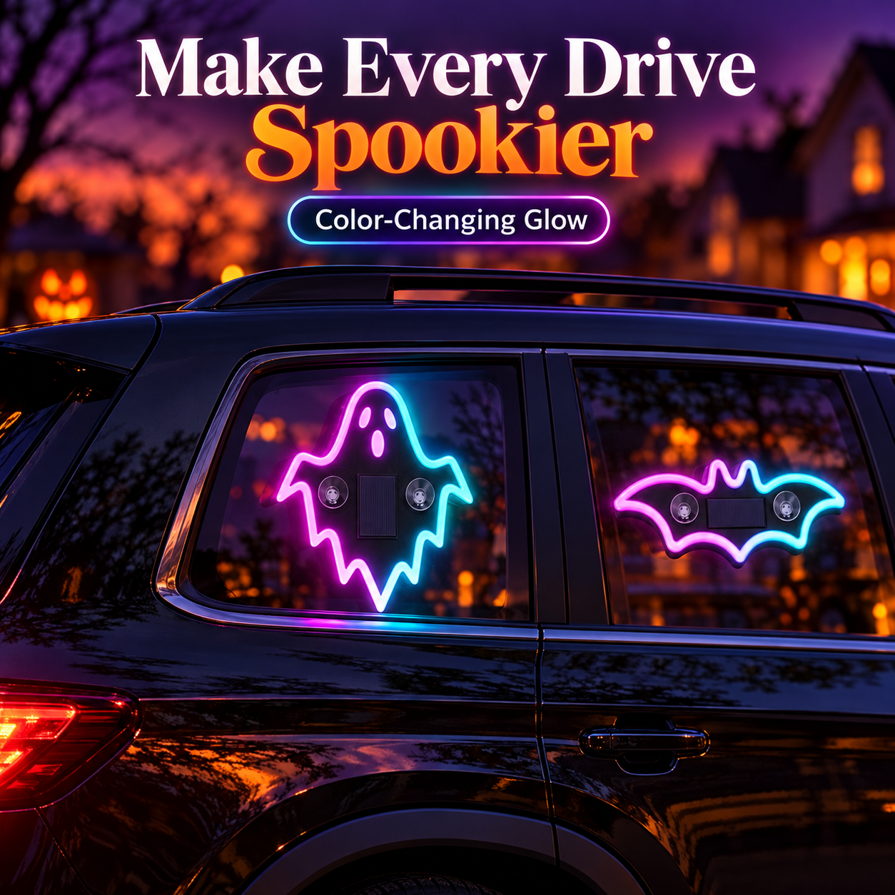 LED-Autofensterleuchte mit Halloween-Geist und Fledermaus