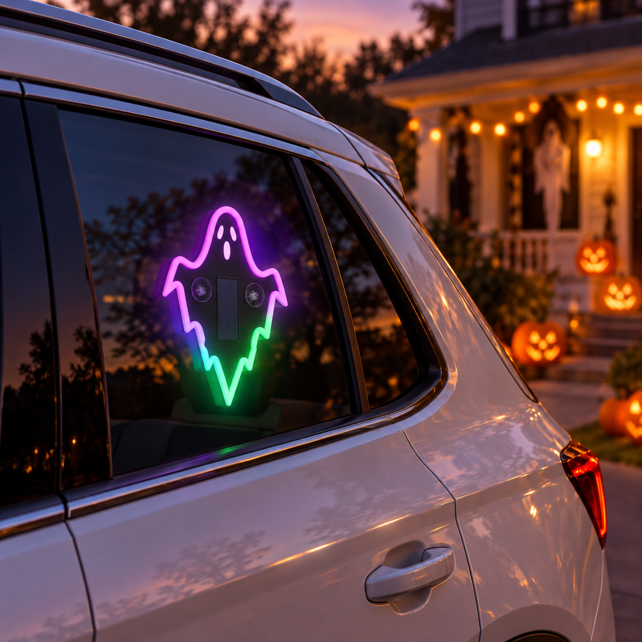 LED-Autofensterleuchte mit Halloween-Geist und Fledermaus