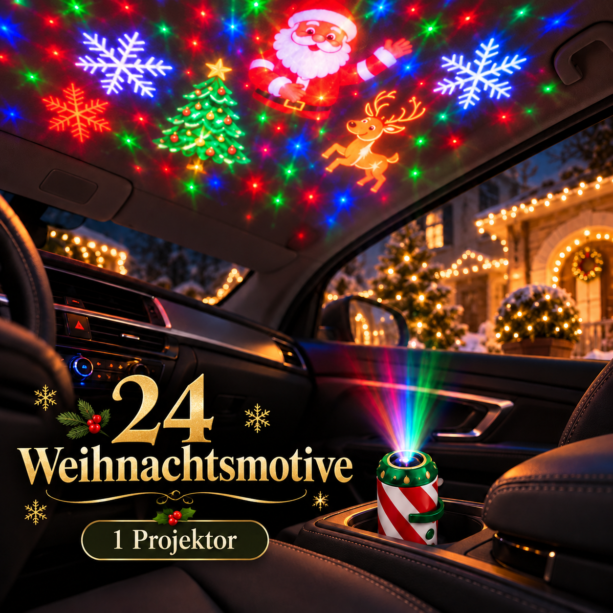 Weihnachtsprojektor fürs Auto für festliche Momente