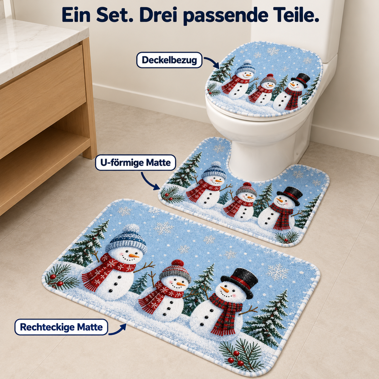 3-teiliges WC-Dekoset für ein gemütliches Winterbad