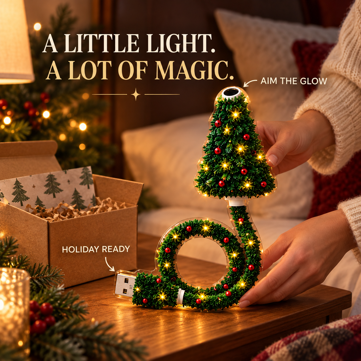 Weihnachtsbaum-Projektorlicht – USB-Nachtlicht mit über 6 Festtagsmustern