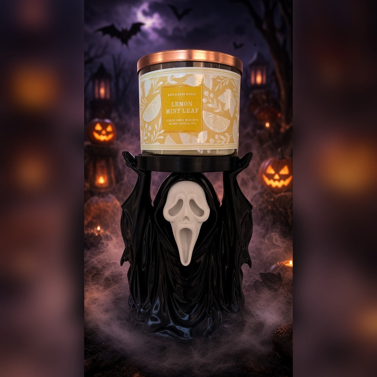 Schreiender-Geist-Kerzenhalter als Halloween-Tischdekoration