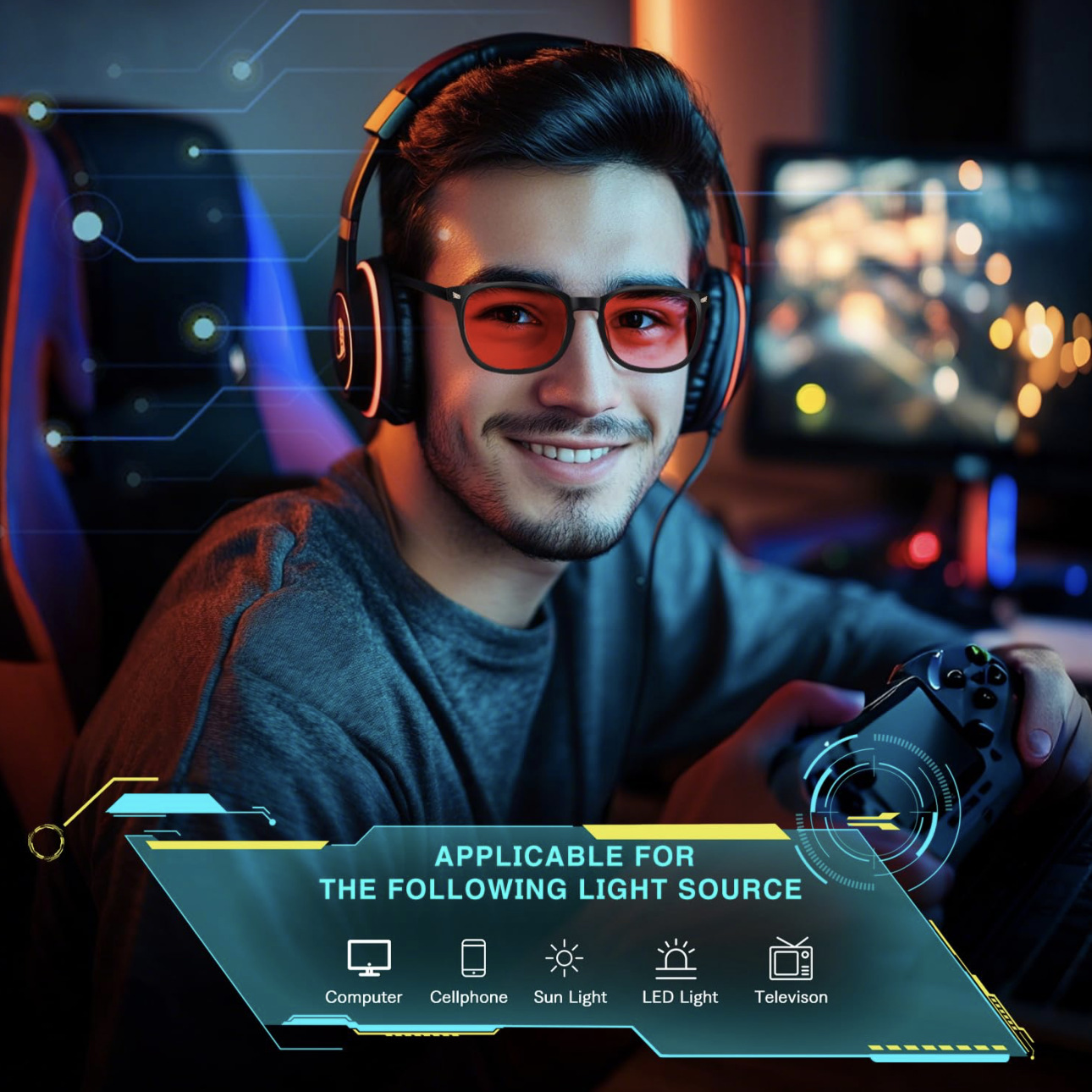 Trendy sleep glasses with anti-blue light and microfiber studs, featuring anti-UV and anti-radiation lenses, and red frames.