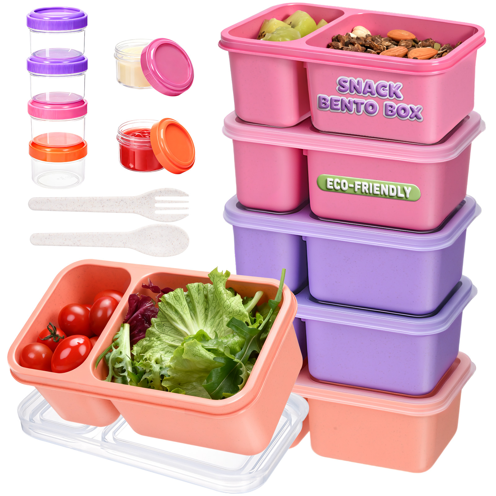PLLDLC® 6 Pack Snack Containers – 2 Compartment Meal Prep Boxes