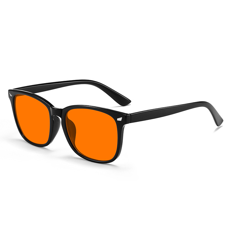 Trendy sleep glasses with anti-blue light and microfiber studs, featuring anti-UV and anti-radiation lenses, and red frames.