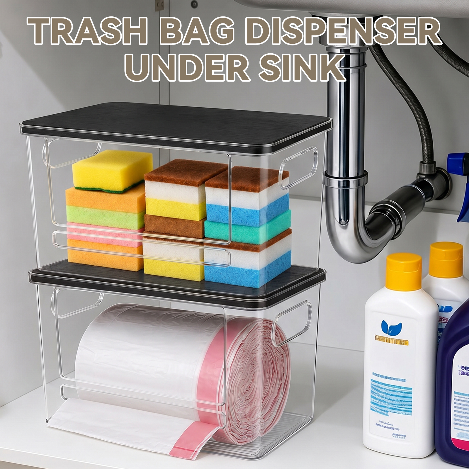 PLLDLC® Trash Bag Dispenser – Under Sink & Pantry Organizer