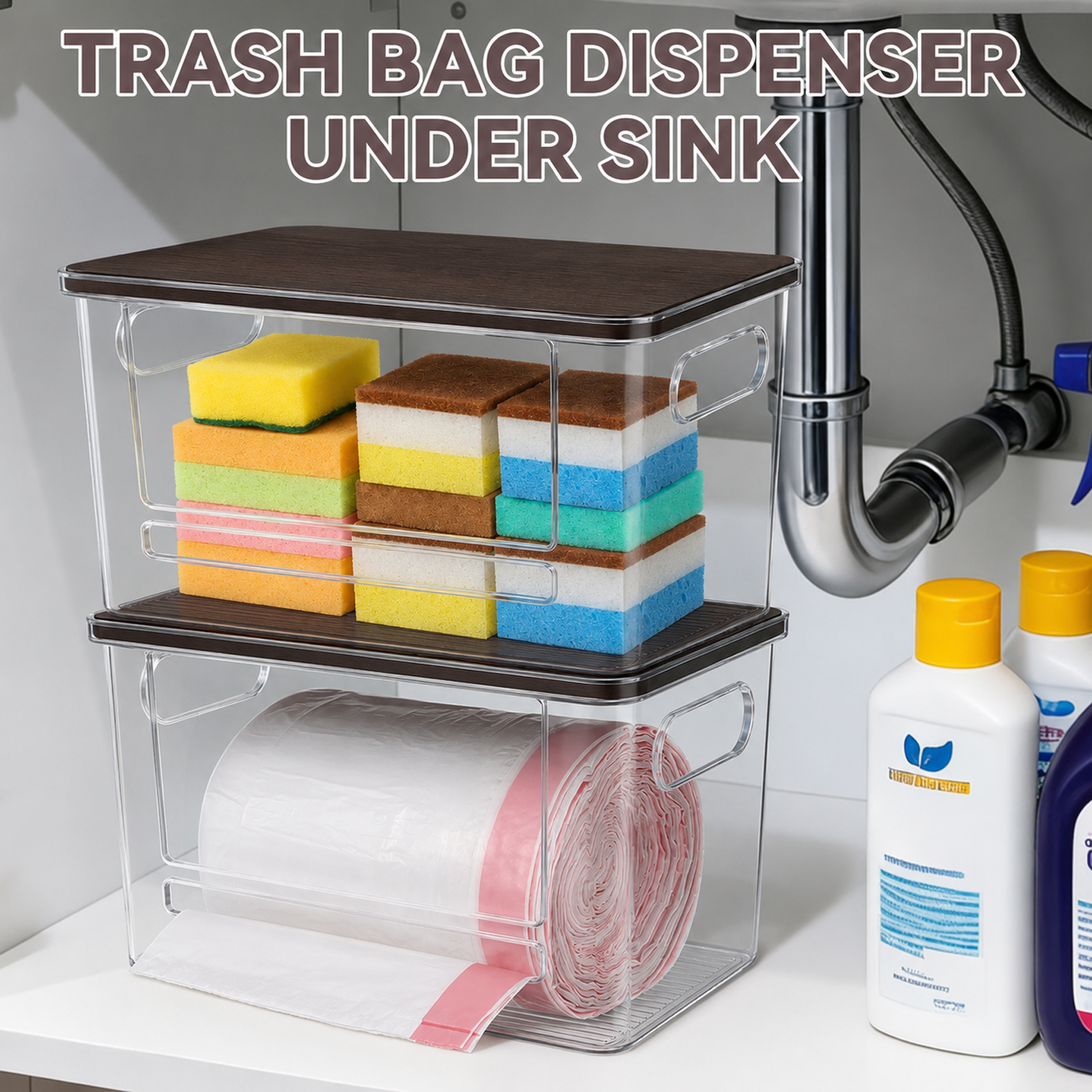PLLDLC® Trash Bag Dispenser – Under Sink & Pantry Organizer
