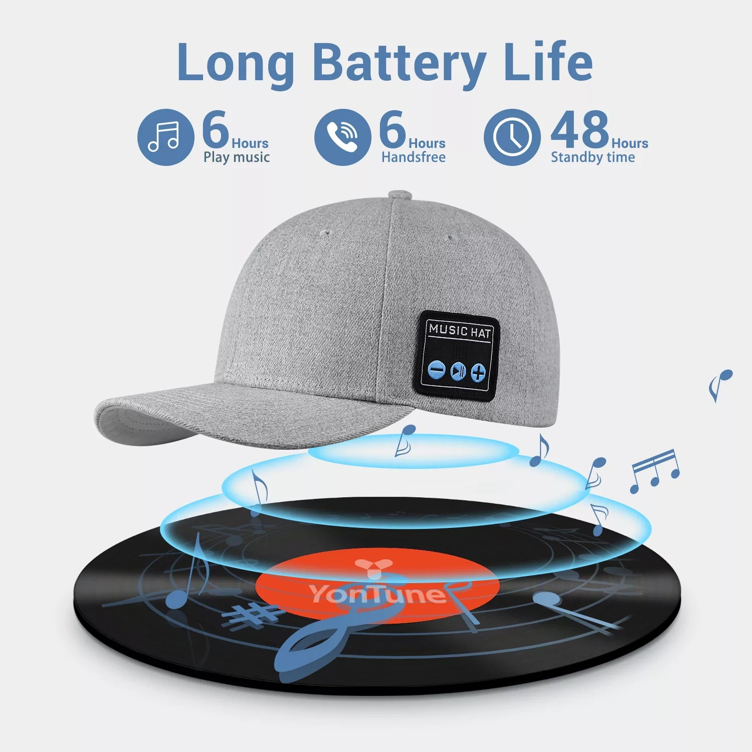 Wireless speaker hat with Bluetooth 5.4 dual speakers, suitable for outdoor sports and playing music.