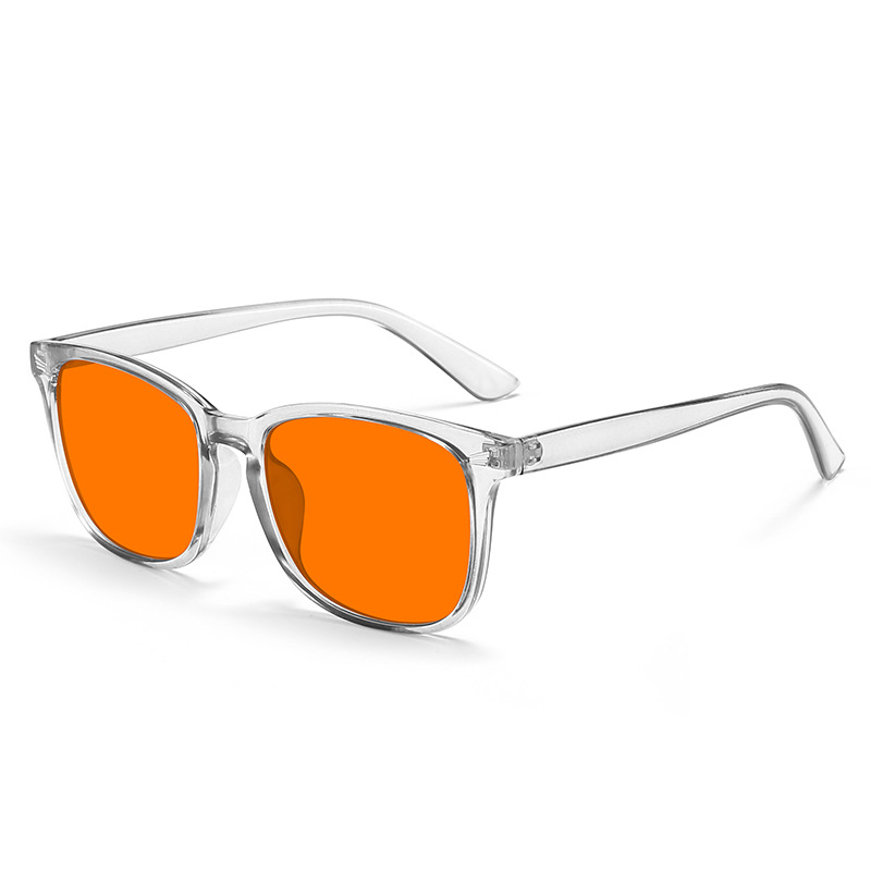 Trendy sleep glasses with anti-blue light and microfiber studs, featuring anti-UV and anti-radiation lenses, and red frames.