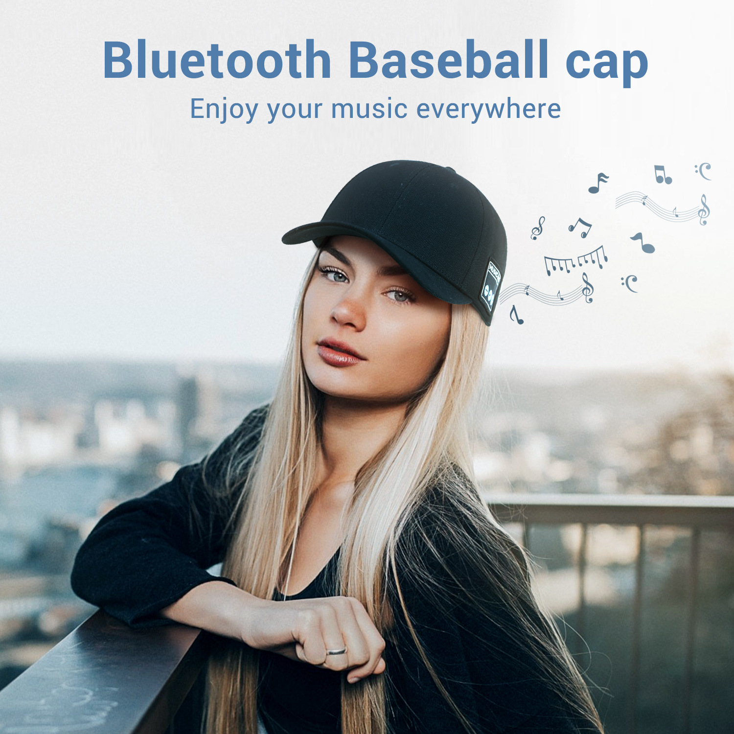 Wireless speaker hat with Bluetooth 5.4 dual speakers, suitable for outdoor sports and playing music.