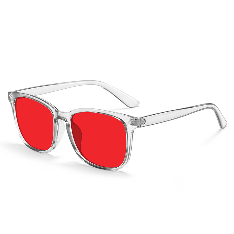 Trendy sleep glasses with anti-blue light and microfiber studs, featuring anti-UV and anti-radiation lenses, and red frames.