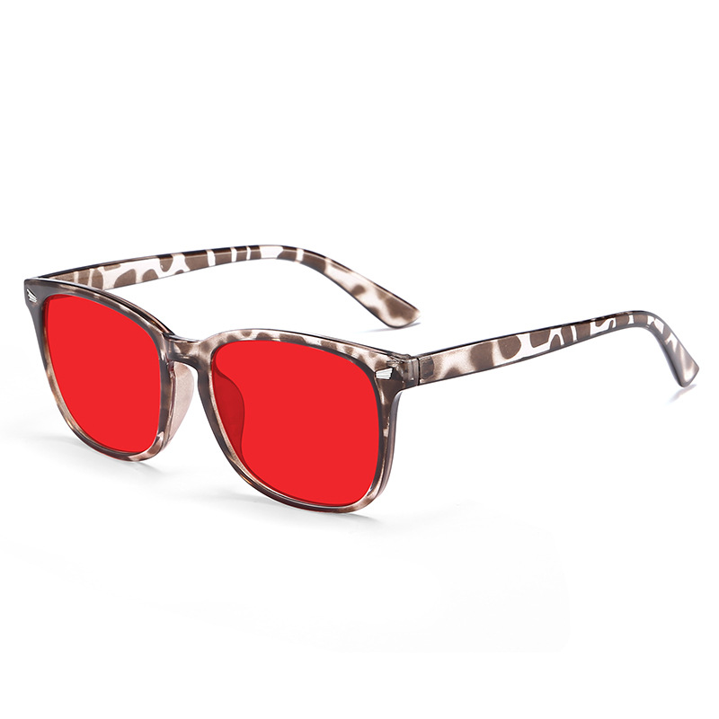 Trendy sleep glasses with anti-blue light and microfiber studs, featuring anti-UV and anti-radiation lenses, and red frames.