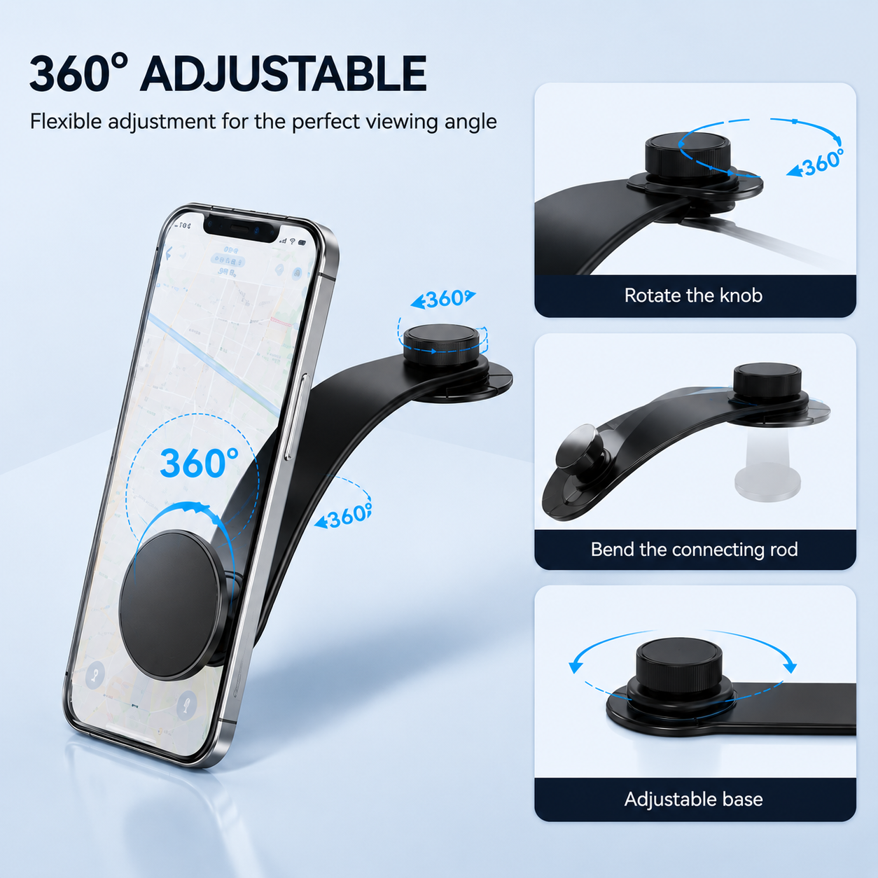 PLLDLC® 360° Adjustable Magnetic Car Phone Holder – Flexible Mount