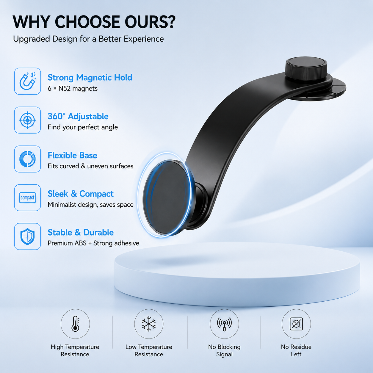 PLLDLC® 360° Adjustable Magnetic Car Phone Holder – Flexible Mount