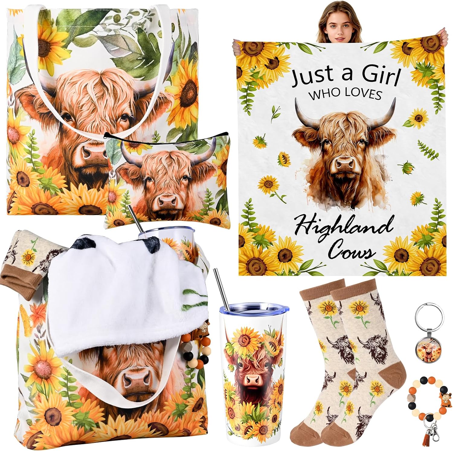 PLLDLC® Highland Cow Gift Set – Throw Blanket & Insulated Tumbler