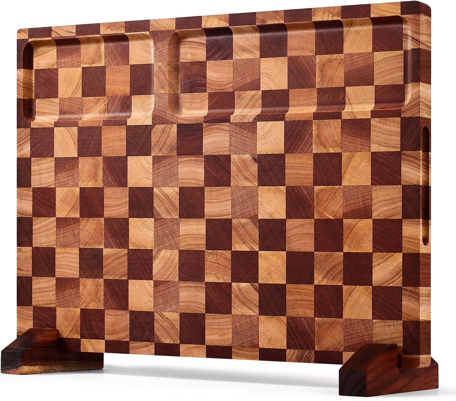 PLLDLC® Checkered Cutting Board with Stand – Dual-Sided Wood Board