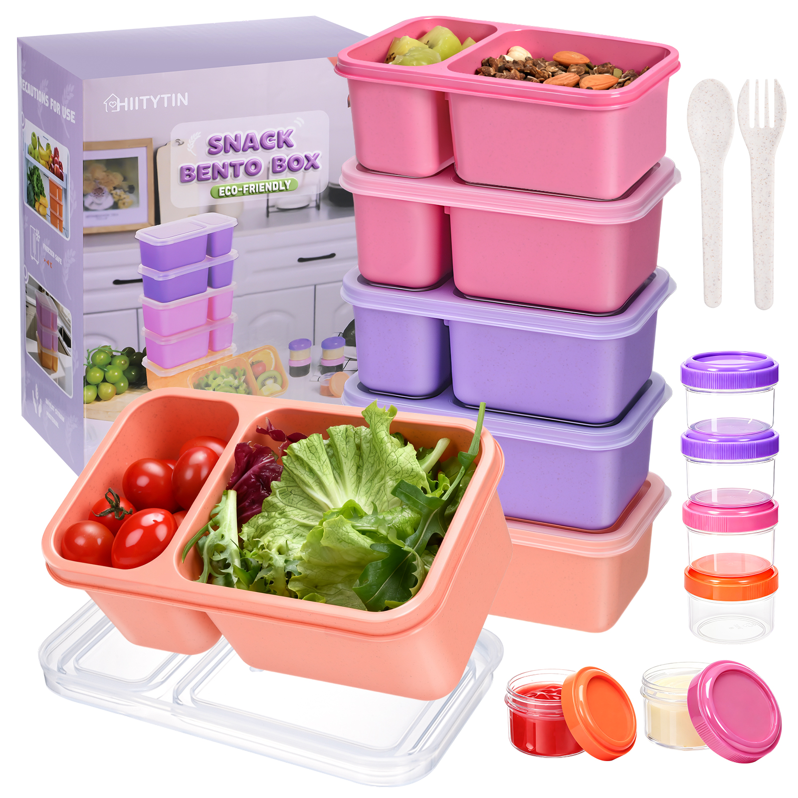 PLLDLC® 6 Pack Snack Containers – 2 Compartment Meal Prep Boxes