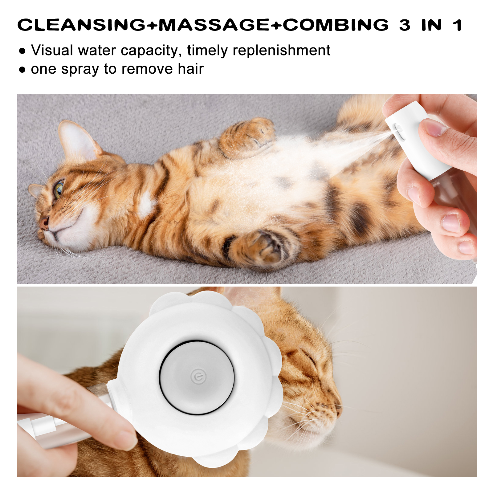 PLLDLC® 3-in-1 Pet Spray Brush – Self-Cleaning Grooming Comb