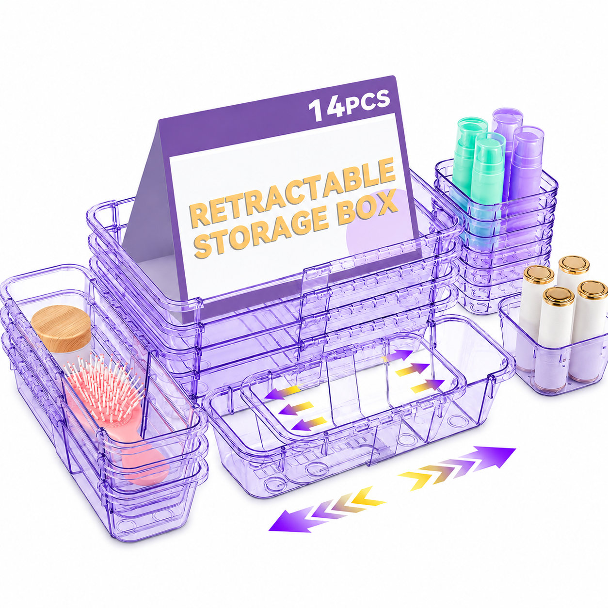 PLLDLC® 14 Pcs Expandable Drawer Organizer – Clear Storage Bins Set