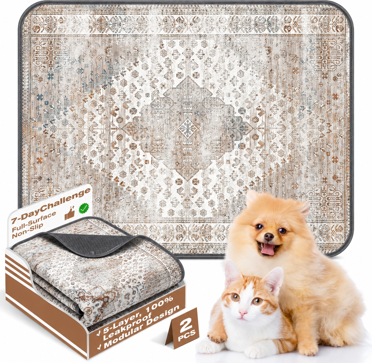 PLLDLC® 2 Pack Washable Reusable Dog Pee Pads – Non-Slip Pet Mats