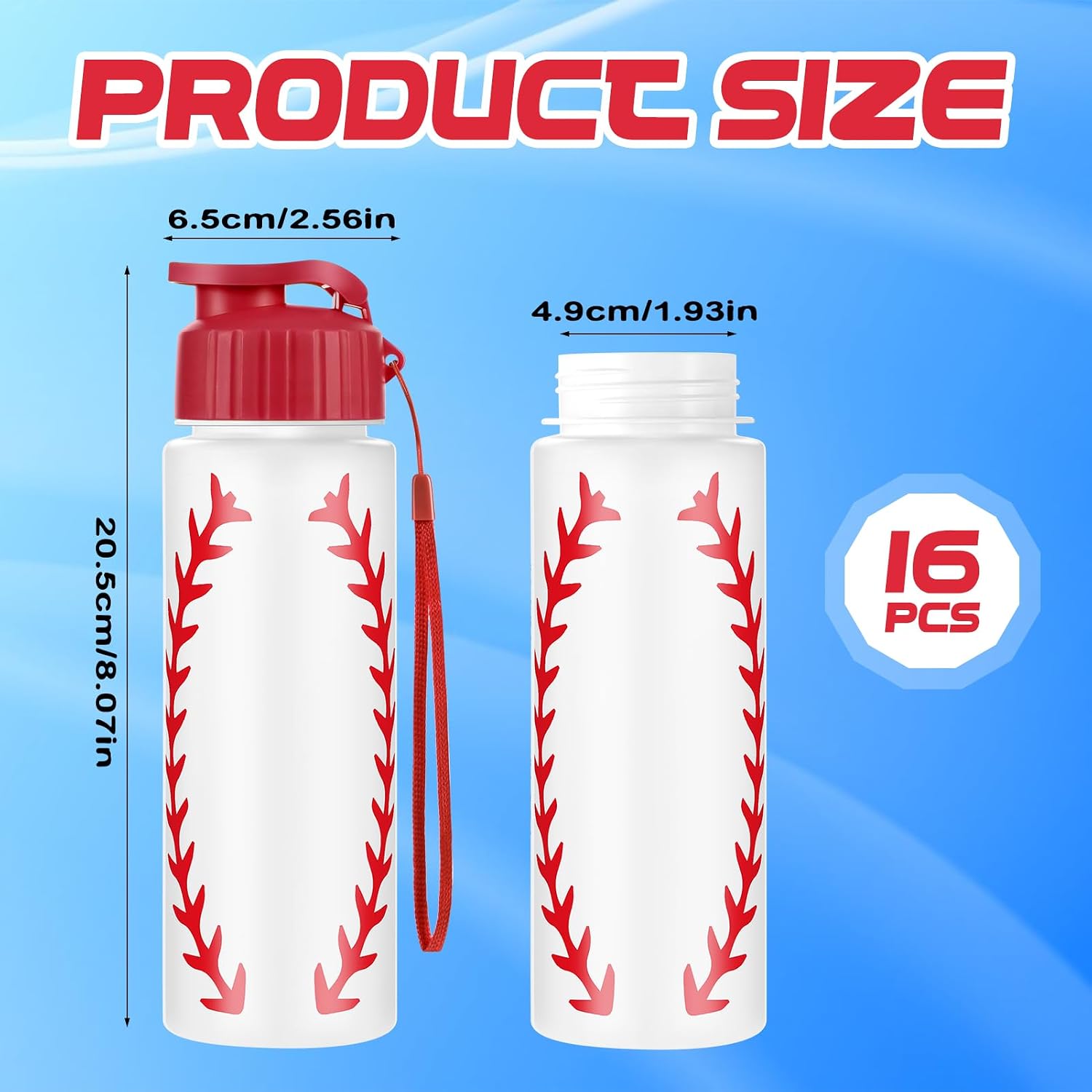 16 Pcs Baseball Water Bottle Bulk – 20 oz Reusable Plastic Sports Bottles with Leak-Proof Lids, Baseball-Themed Drink Containers for Team Gifts, Party Favors, Players, Coaches & Fans